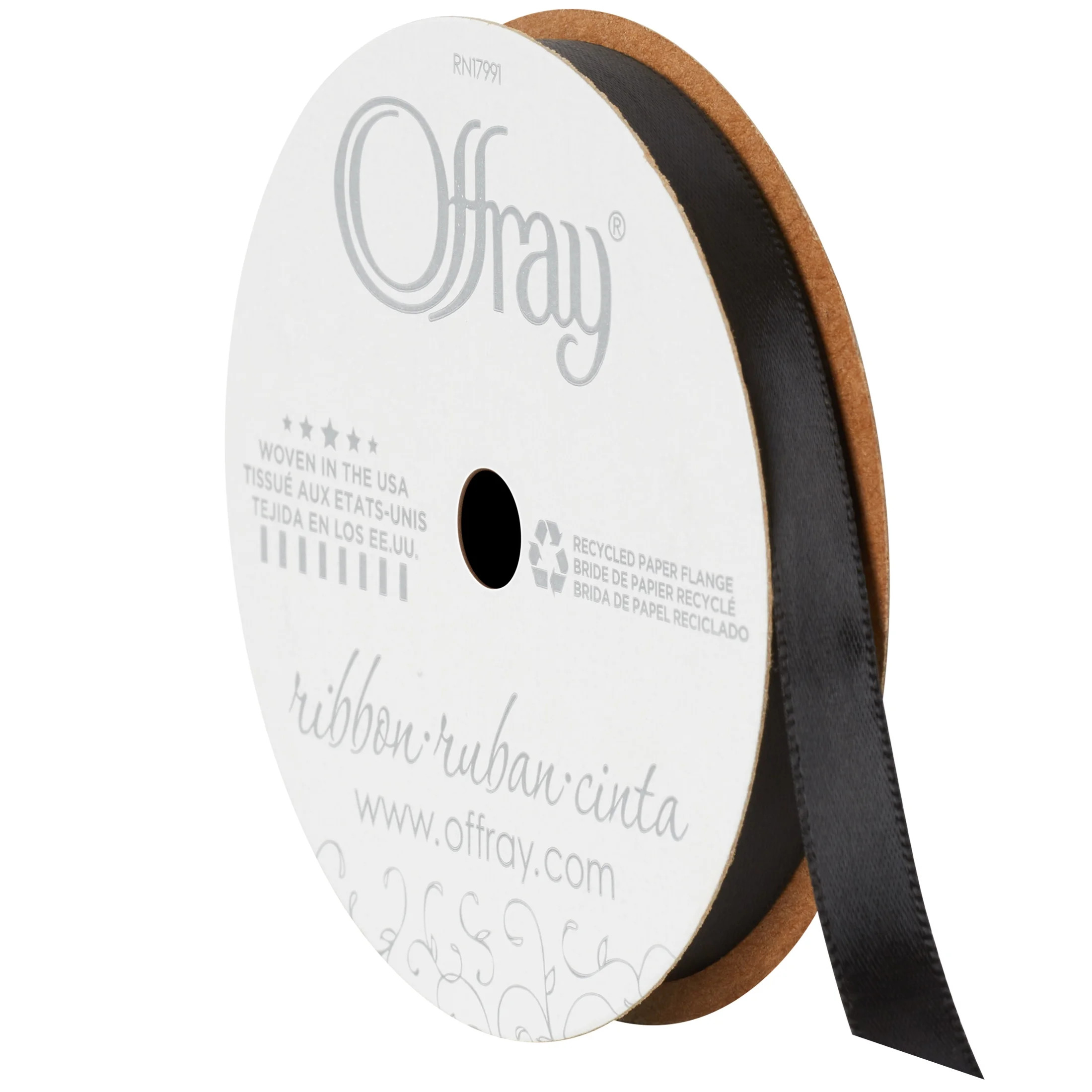 Offray Ribbon, Single Face Satin Ribbon, Black, 3/8" x 18 feet, Polyester Ribbon, 1 Each | Walmart (US)