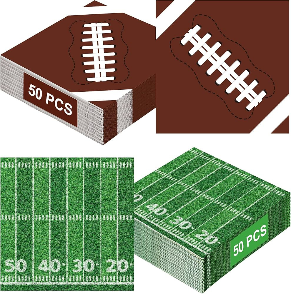 100 PCS Football Party Supplies, 6.5 Inches Football Napkins with 2 Styles, Disposable Football P... | Amazon (US)