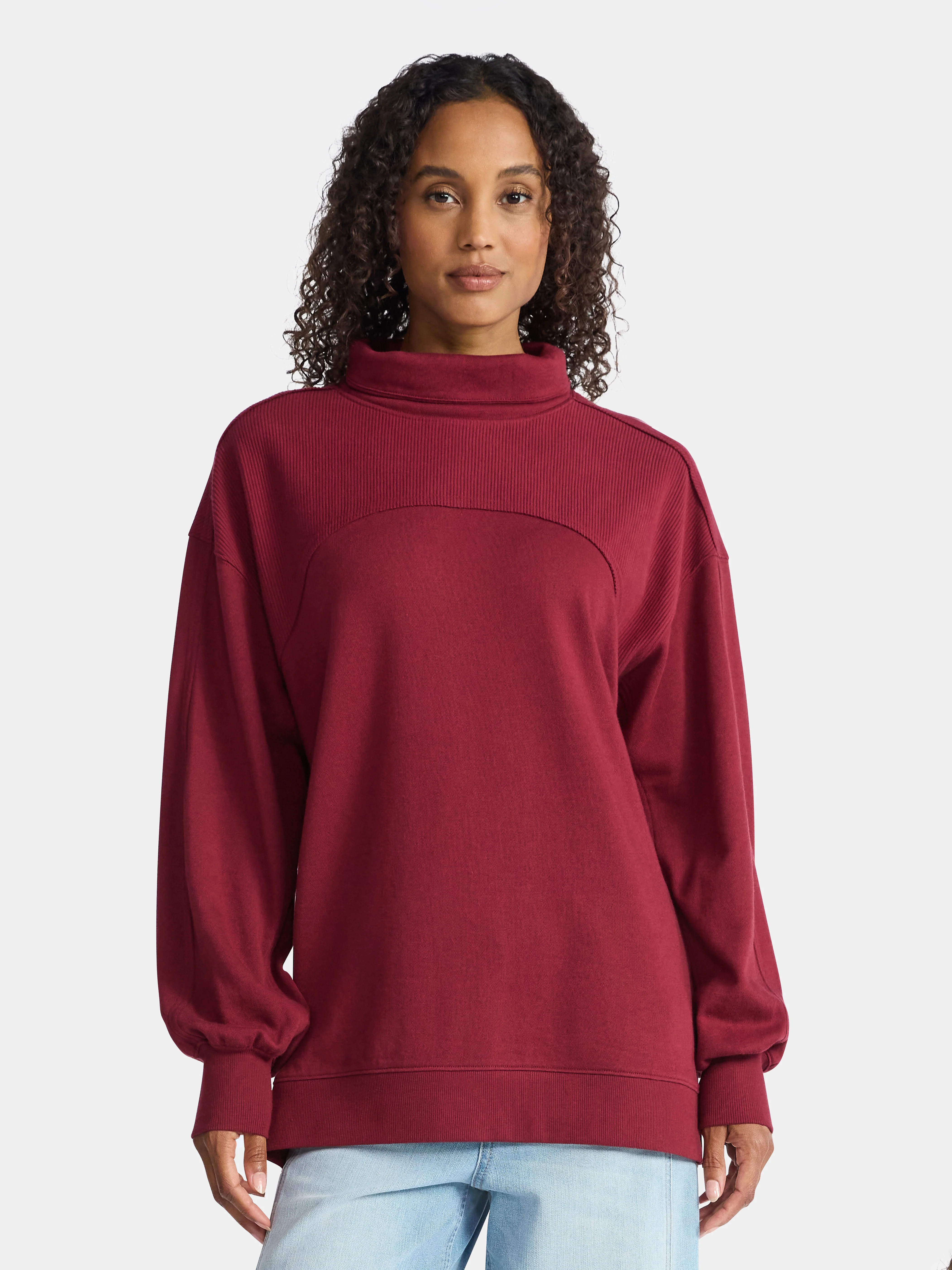 Time and Tru Women's Ottoman Ribbed Pullover Top with Long Sleeves, Size XS-XXXL | Walmart (US)