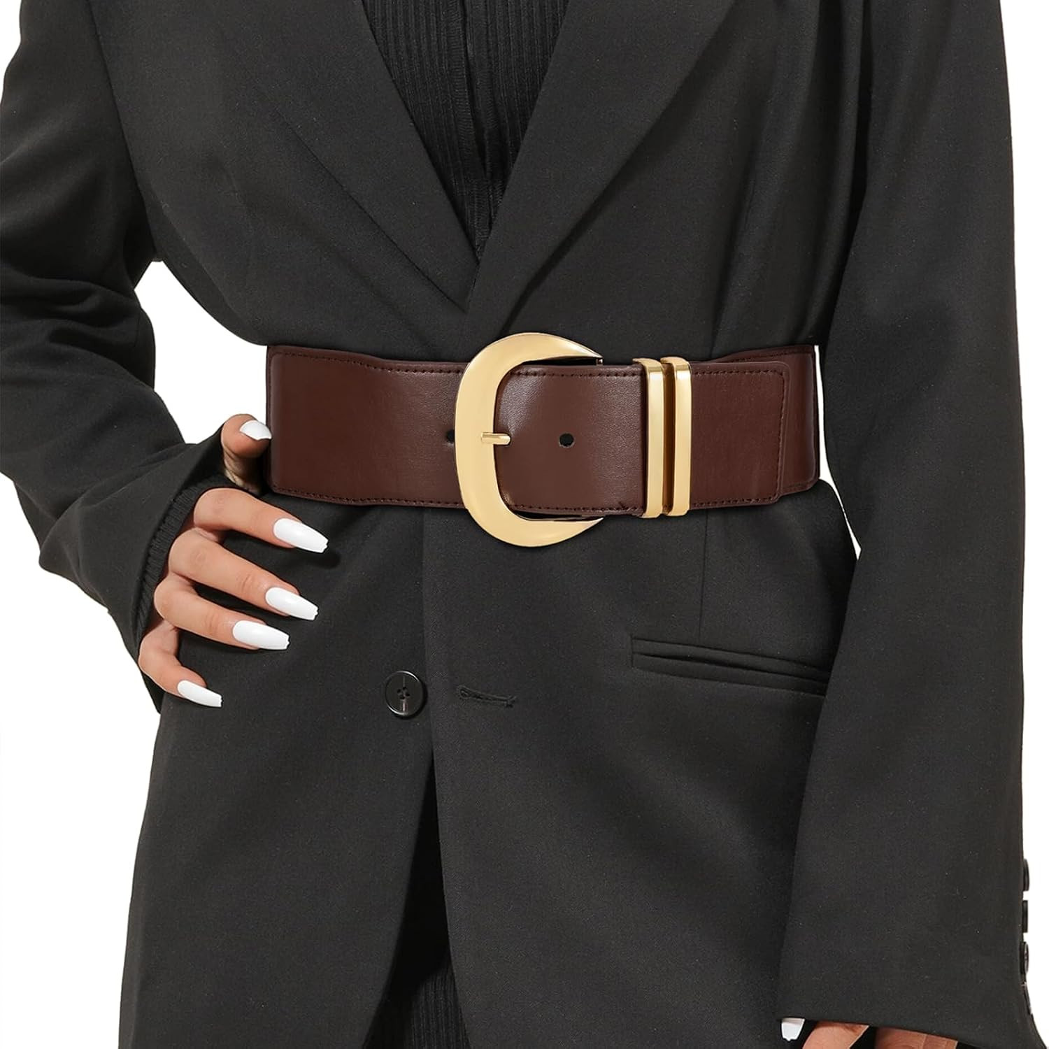 WHIPPY Women Wide Elastic Waist Belt for Dresses Fashion Gold Buckle Stretchy Leather Waistband for Ladies | Amazon (US)