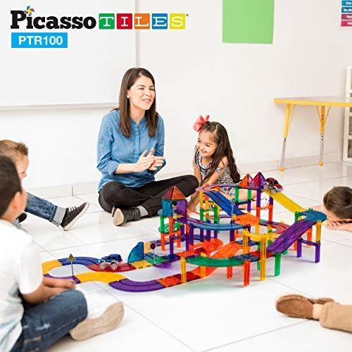 PicassoTiles 100 Piece Race Car Track Magnet Building Blocks Educational Toy Set Magnet Tiles Mag... | Amazon (US)