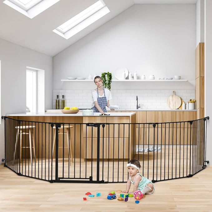 COMOMY 150" Extra Wide Baby Gate with Door, Dog Gates for The House Doorways Fireplace, Auto Clos... | Amazon (US)