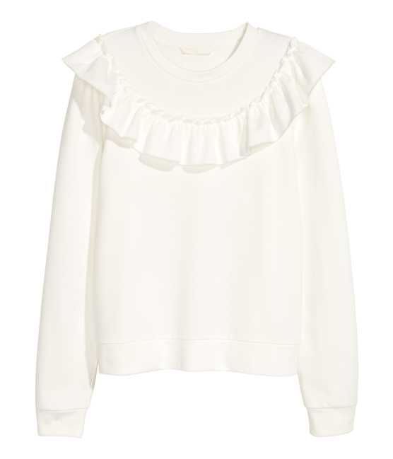 H&M - Sweatshirt with Ruffle - White - Women | H&M (US)