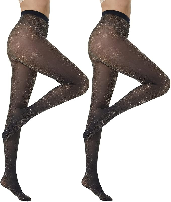 MANZI Sparkly Tights for Women, Metallic Shimmer, 50 Denier, Opaque, High Rise (Pack of 2) | Amazon (US)