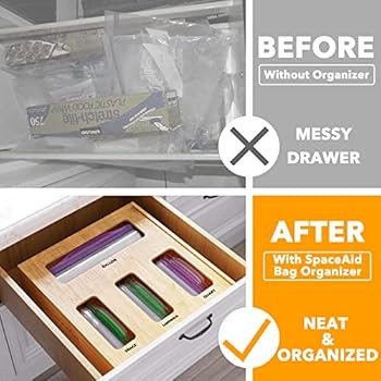 SpaceAid Bag Storage Organizer for Kitchen Drawer, Bamboo Organizer, Compatible with Gallon, Quar... | Amazon (US)