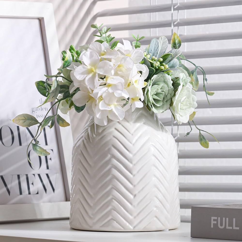 hjn Ceramic Vase for Home Decor White Vase for Flowers, Morden Table Vase, Boho Vase for Decor Ac... | Amazon (US)