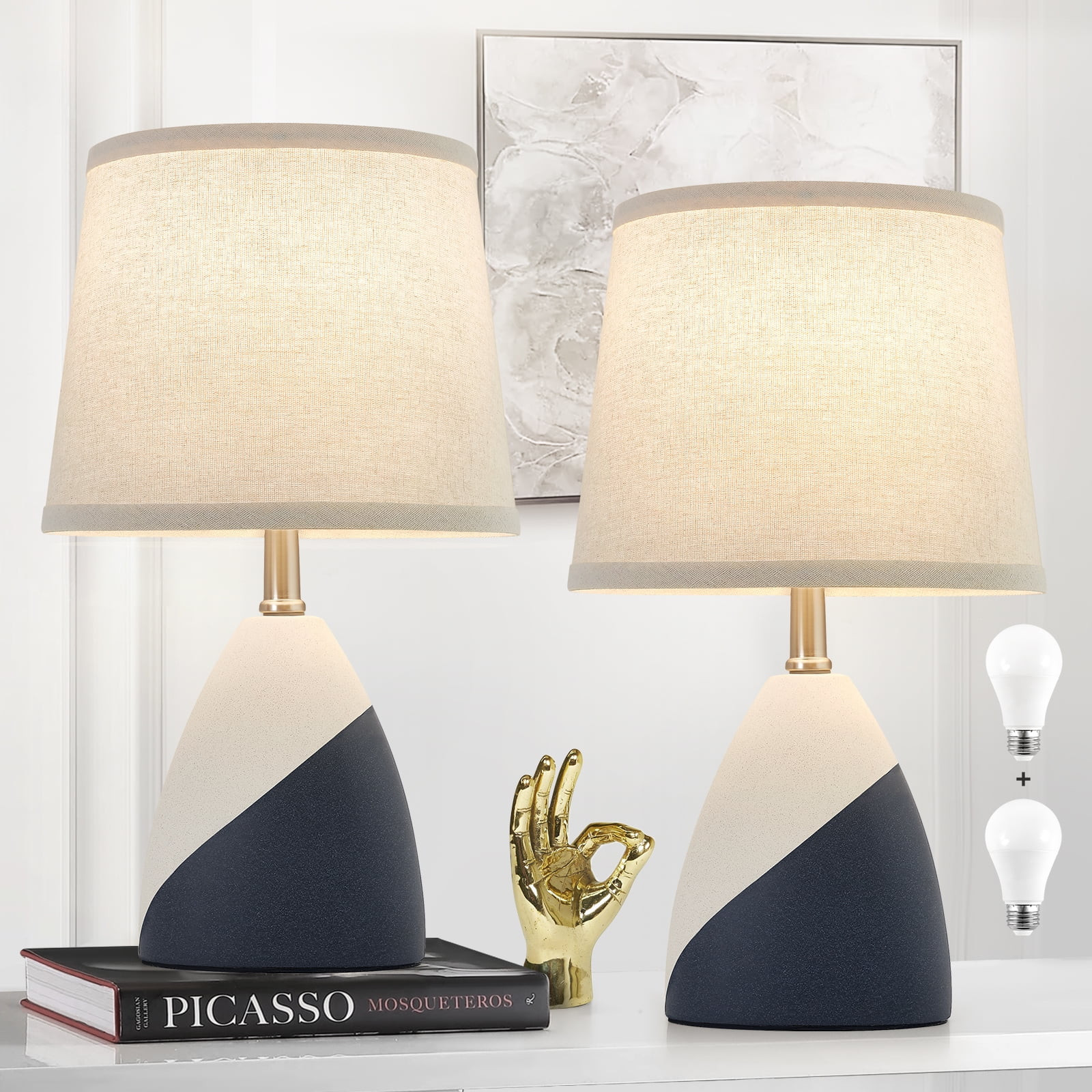 NATYSWAN Ceramic Table Lamps Set of 2, Modern Ceramic Table lamp for Bedroom, Nightstand Lamps wi... | Walmart (US)