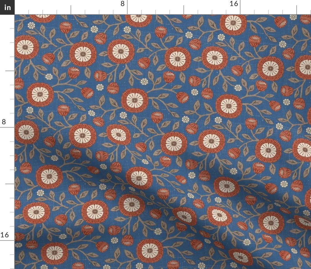 7Autumnal Table - bobble floral blue background Fabric bytaranealart | Spoonflower