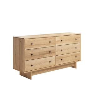 Prepac Finnley Natural Oak 6 Drawer Dresser 61 in.  Wide Chest of Drawers, Dresser for Bedroom, C... | The Home Depot
