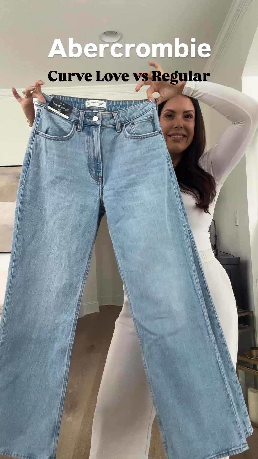 Here’s my comparison of the Abercrombie high-rise 90s Relaxed Jeans. 
In the curve love, I always go down a size . 
I’m wearing a 26 in the curve love and my regular size 27 in the non-curve love.  
I love this style of Jean. I have it in multiple colors. 
I’m 5’3 and wear the regular length.  

#LTKStyleTip #LTKFindsUnder100 #LTKMidsize