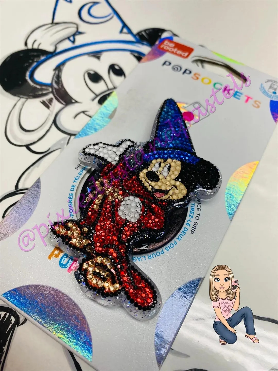 Fantasmic ALL BLING Sorcerer Mouse Phone Grip - Mickey Sorcerer Phone Socket or Badge Reel - Pop! | Etsy (US)