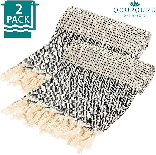 QoupQuru Turkish Bath Towels – 2 Pack Peshtemal Towel Set – 100% Turkish Cotton – Light Wei... | Amazon (US)