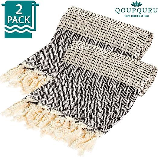 QoupQuru Turkish Bath Towels – 2 Pack Peshtemal Towel Set – 100% Turkish Cotton – Light Wei... | Amazon (US)