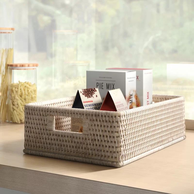Rattan Rectangular Basket with Rounded Corners and Cutout Handles | Wayfair North America
