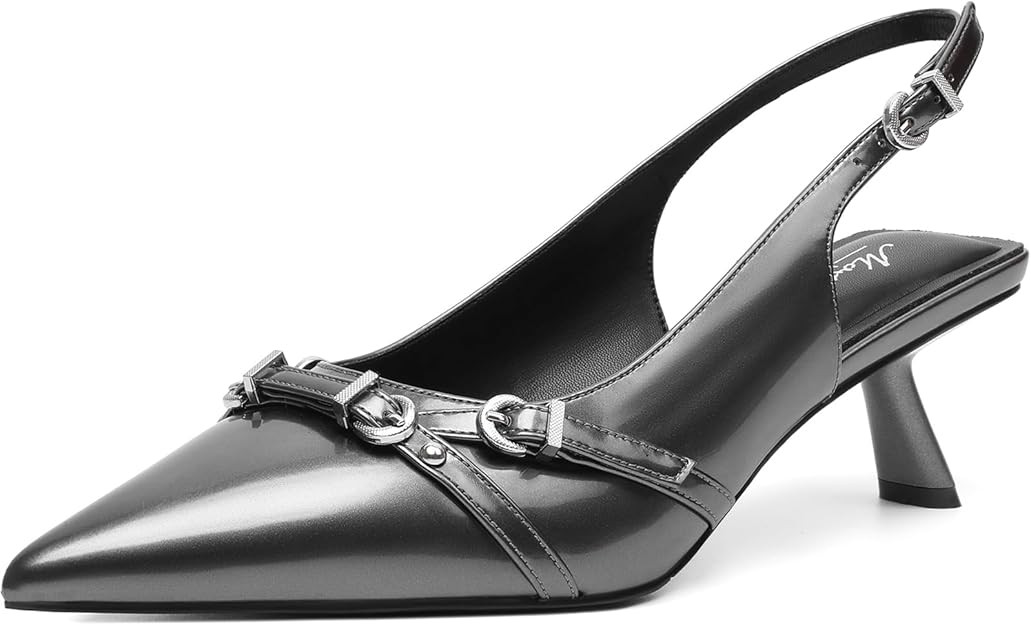 Mostrin Kitten Heels for Women Pointed Toe Pumps Patent Leather Low Heel Slingback Heels with Buc... | Amazon (US)