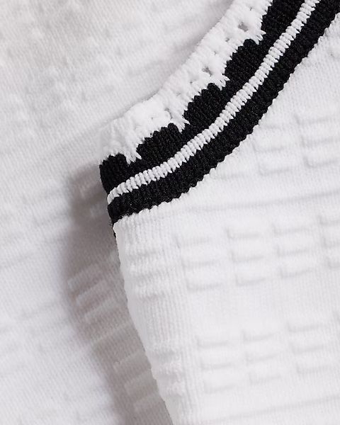 Striped Sheer Panel High Neck Sleeveless Midi Sweater Dress | Express