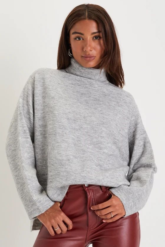 Chic Class Heather Grey Turtleneck Oversized Sweater | Lulus (US)