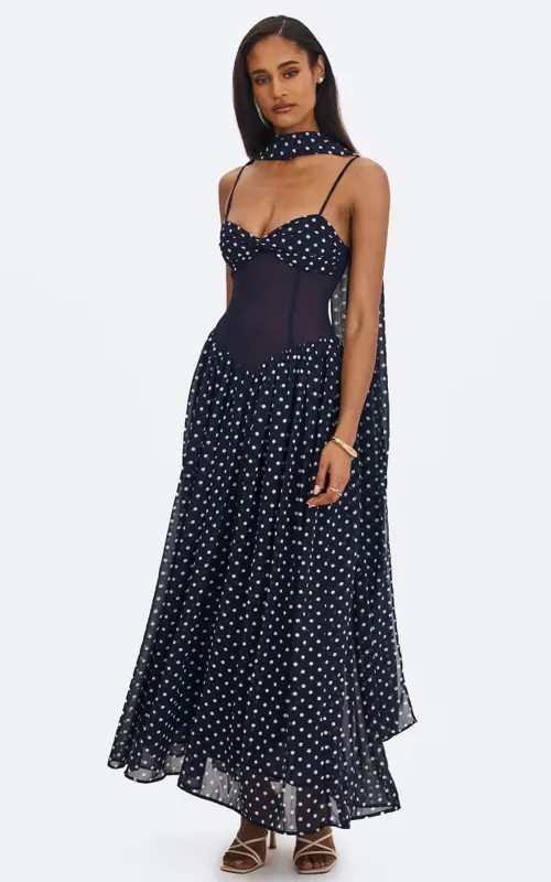 Miss Circle Juliette Polka Dot Chiffon Maxi Dress in Navy Blue at Nordstrom, Size Medium | Nordstrom