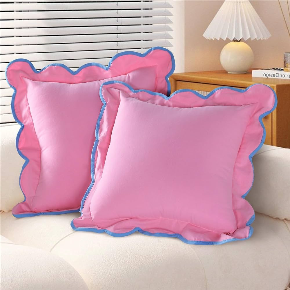 Scalloped Throw Pillow Covers, Set of 2 Cotton Decorative Cute Pillow Covers Boho Couch Pillowcas... | Amazon (US)