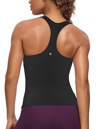 CRZ YOGA Butterluxe Workout Tank Tops for Women Built in Bras Padded - Racerback Athletic Spandex Yoga Camisole Black Small | Amazon (US)