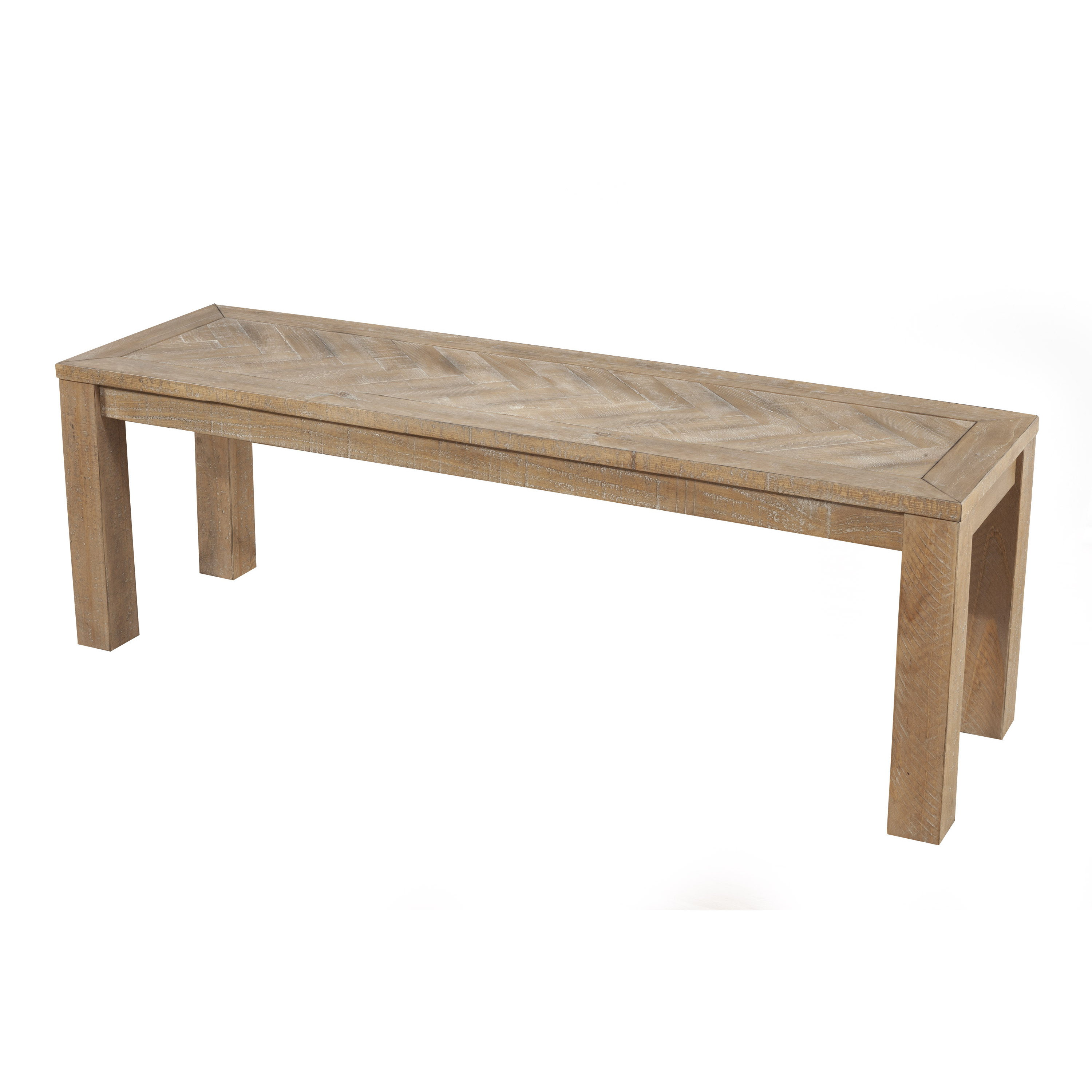 Keaton Weathered Pine and Herringbone Dining Bench | World Market