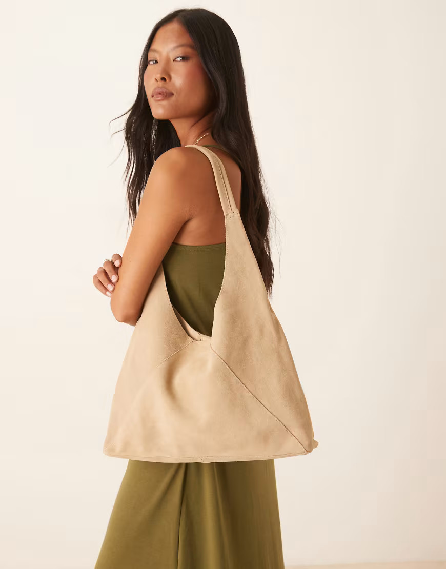 Mango slouchy suede shoulder bag in oat-White | ASOS (Global)