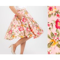 Pink Floral Skirt Tropical Women Full Circle Swing Midi Summer Pinup Clothing Retro Vintage Party | Etsy (US)