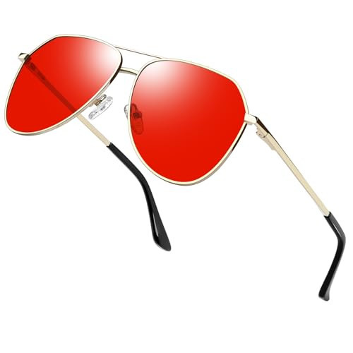 Joopin Red Aviation Sunglasses Men Women Military Sun Glasses UV400 Protection Gold Metal Shades Sunnies | Amazon (US)