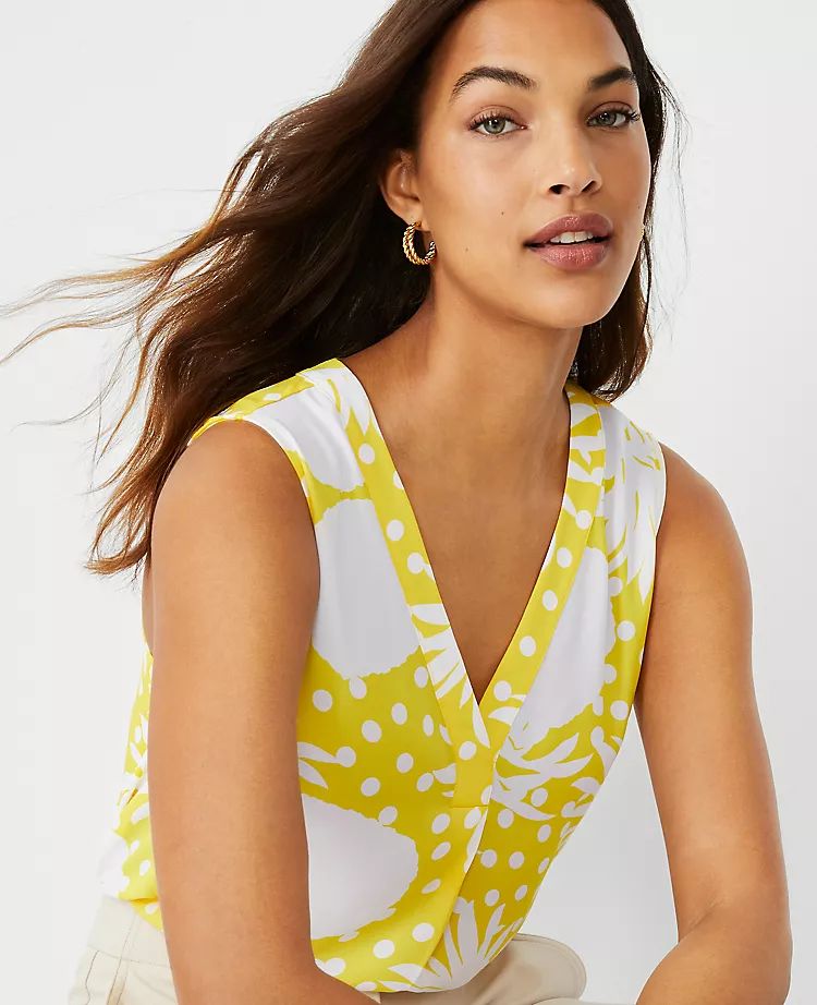 Pineapple Mixed Media Pleat Front Top | Ann Taylor | Ann Taylor (US)