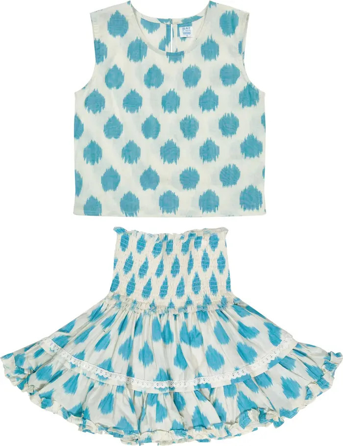Maribel Cropped Women's Tank and Skirt Set Cream Aqua Ikat | Nordstrom