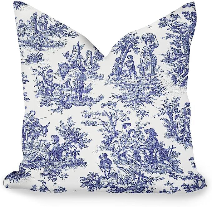 Throw Pillow Cover Navy Blue White Decorative Blue Waverly Toile Print Cushion Cover Linen Square... | Amazon (US)