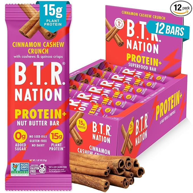 B.T.R. Nation Vegan Keto Plant Based High Protein & High Fiber Bars - Cinnamon Cashew Crunch Prot... | Amazon (US)