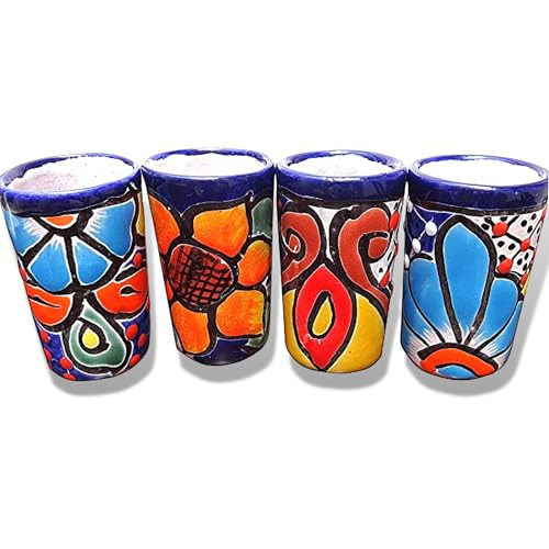 MEXTEQUIL - Talavera Shot Glasses Set of 4 Authentic Mexican Tequila Shot Glasses - Hand-painted - 2 Oz (Spring Floral) | Amazon (US)