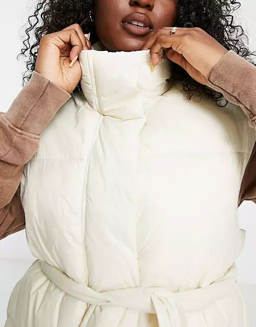 ASOS DESIGN belted padded vest in cream | ASOS (Global)