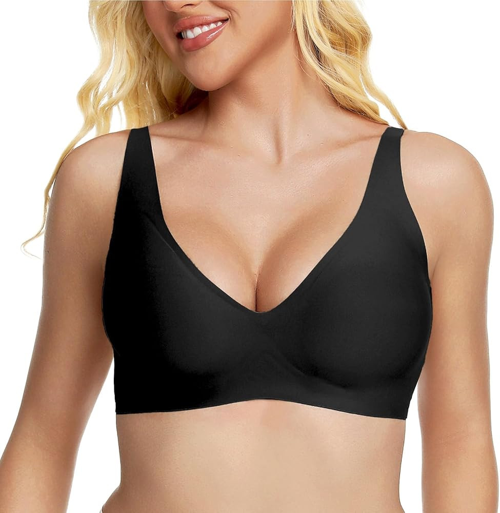 Jelly Wireless Bra Deep V Push Up Seamless T-Shirt Comfortable Plunge No Underwire Bras with Adju... | Amazon (US)