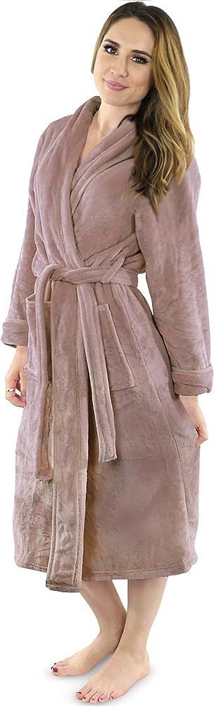 NY Threads Womens Fleece Bathrobe - Shawl Collar Soft Plush Robe Spa Robe | Amazon (US)