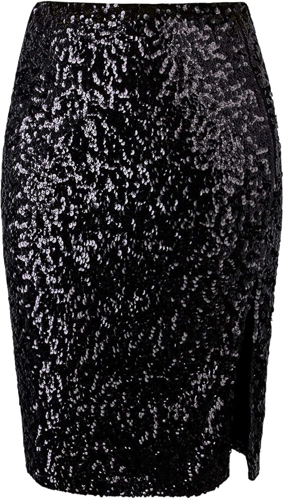 Women's Sequin Skirt Midi High Waist Elegant Stretchy Sparkle Side Slit Pencil Skirt Party Cockta... | Amazon (US)