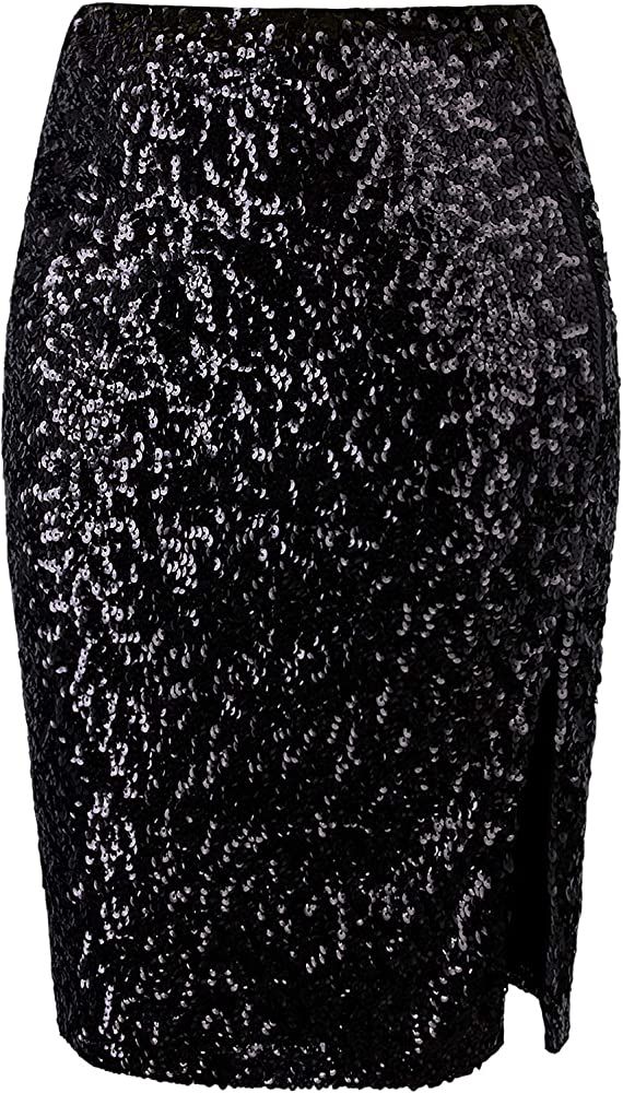 Women's Sequin Skirt Midi High Waist Elegant Stretchy Sparkle Side Slit Pencil Skirt Party Cockta... | Amazon (US)