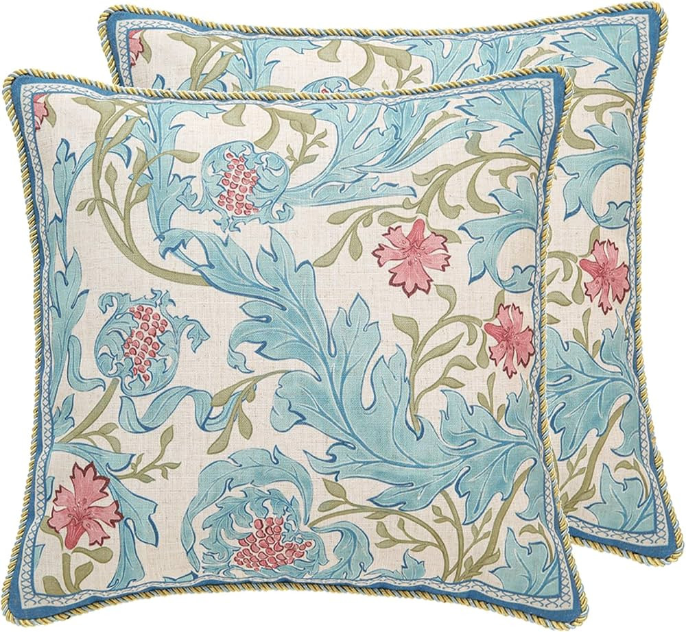 patdrea Designer Throw Pillow Covers for Couch 18"x18",Vintage French Linen Pillows Cover with Bl... | Amazon (US)