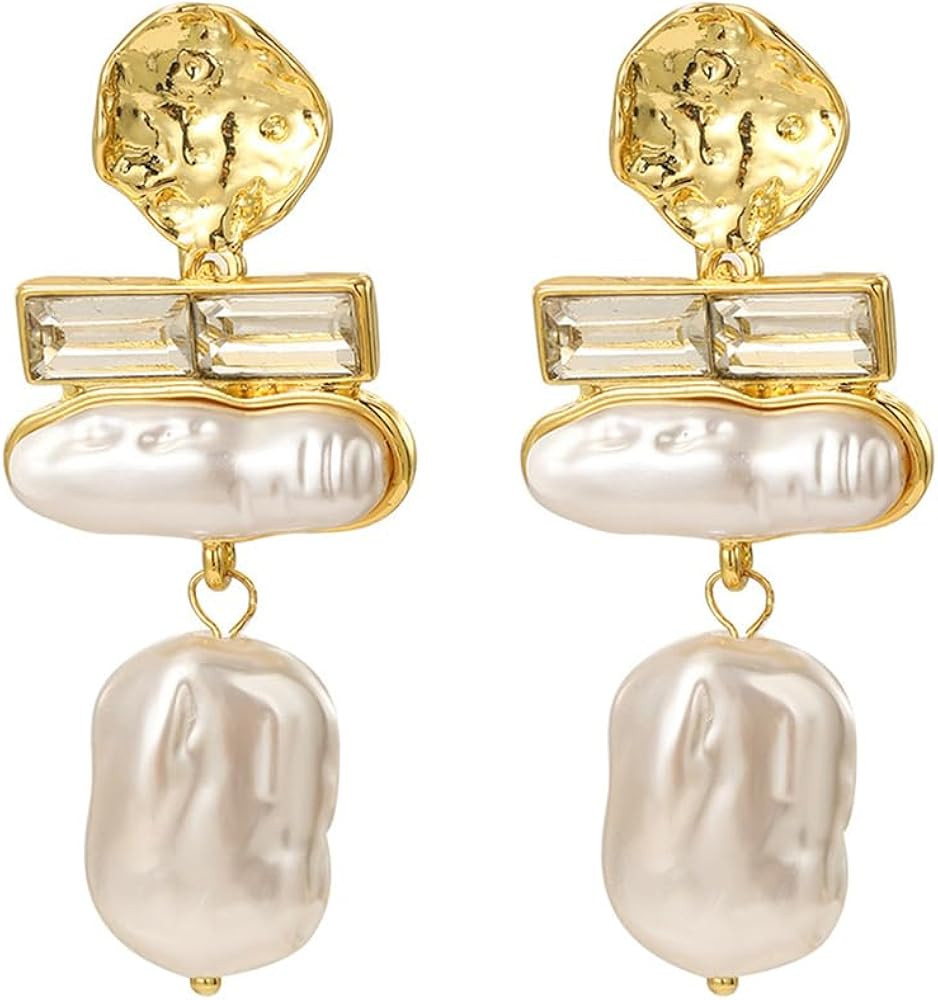 Statement Pearl Earrings for Women Gold Pearl Drop Earrings Large Baroque Pearl Earrings Irregula... | Amazon (US)