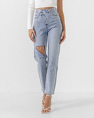 Grey Lab High Waisted Asymmetric Wrap Jeans | Express