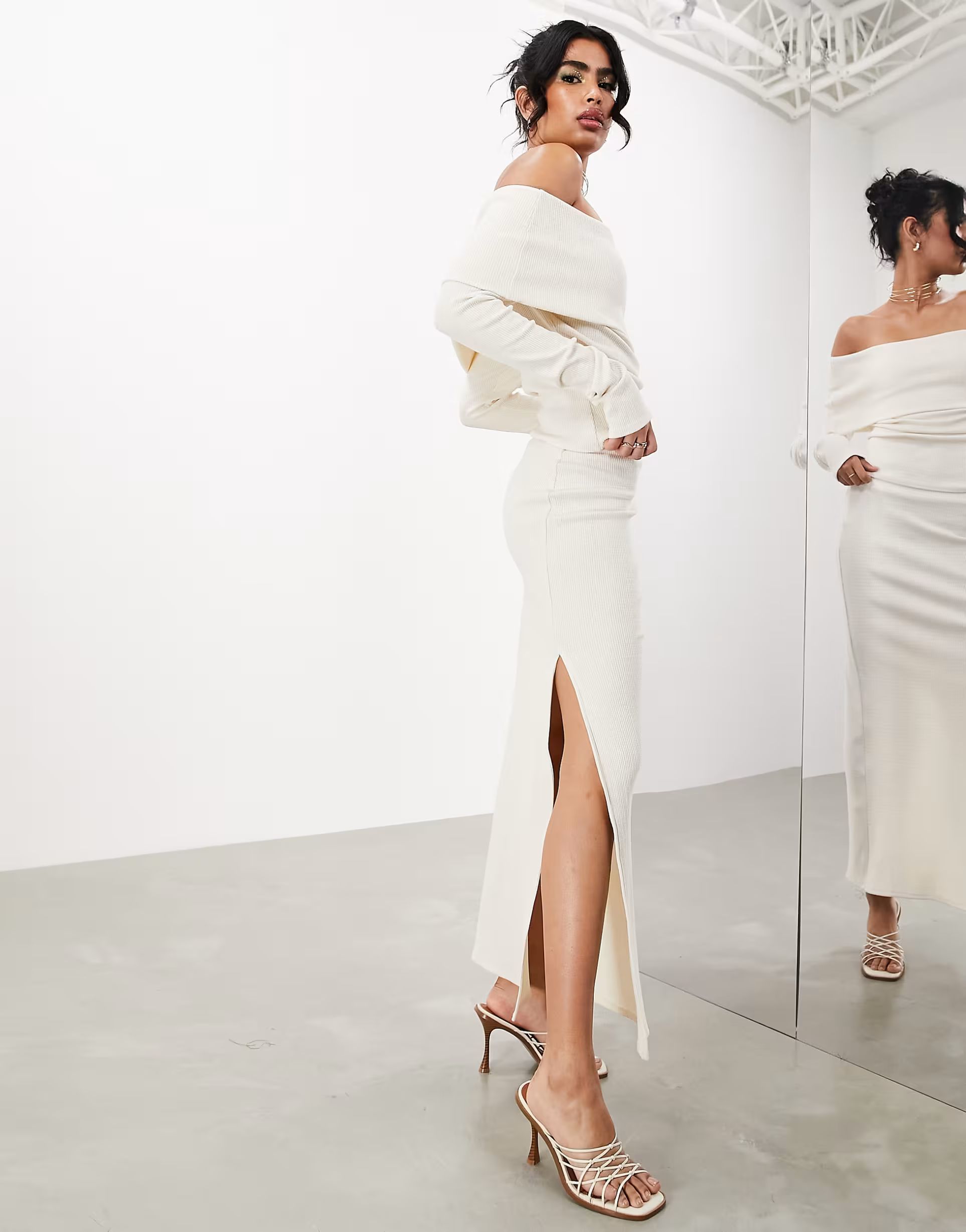 ASOS EDITION premium jersey maxi skirt with split in cream | ASOS (Global)