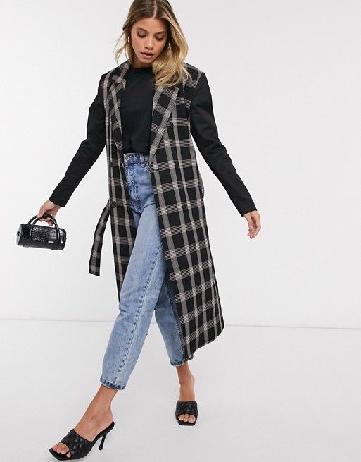 Ivyrevel trench coat with tie waist in black check | ASOS (Global)