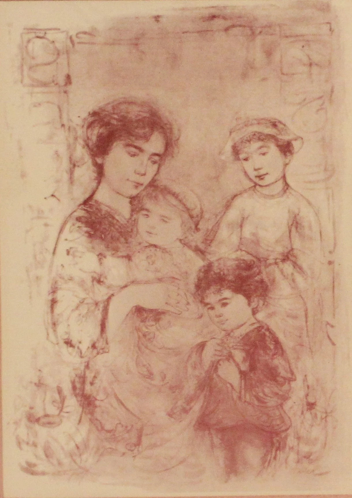 Vintage Edna Hibel, Lotte and Her Children, 10.25" x 10.25" (Frame) 4.5" x 6" (Art) | Etsy (Global)