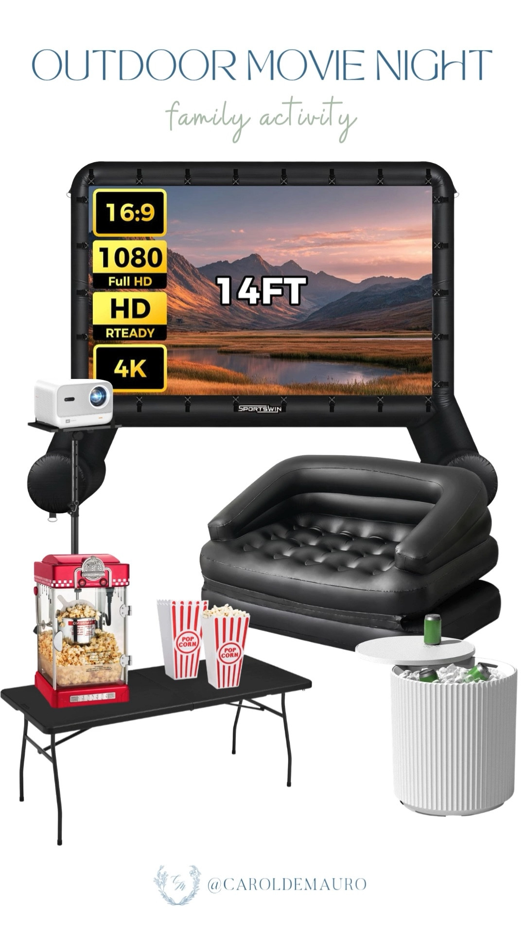 Take your family movie nights to the next level with this epic backyard theater setup! An inflatable screen, cozy seating, and a dedicated popcorn machine will make it an unforgettable evening under the stars.

outdoor movie night, backyard theater, family fun, inflatable screen, projector setup, summer nights, family acitivity

#LTKHome #LTKU #LTKSeasonal