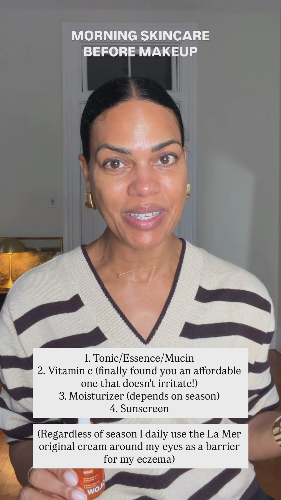 Morning skincare before makeup: 
Cleanse and I always start with La Mer original cream around my eyes for my eczema as a barrier and for calming inflammation  (been doing it for 15 years!) then Essence, snail mucin, vitamin c, moisturizer all over when needed (in the summer I sometimes skip and go straight to sunscreen) and sunscreen  



#LTKselfcare #LTKBeauty #LTKOver40