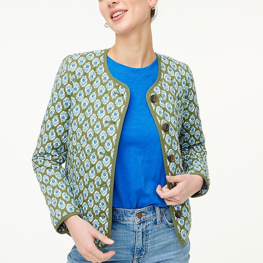 Petite block-print quilted jacket | J.Crew Factory