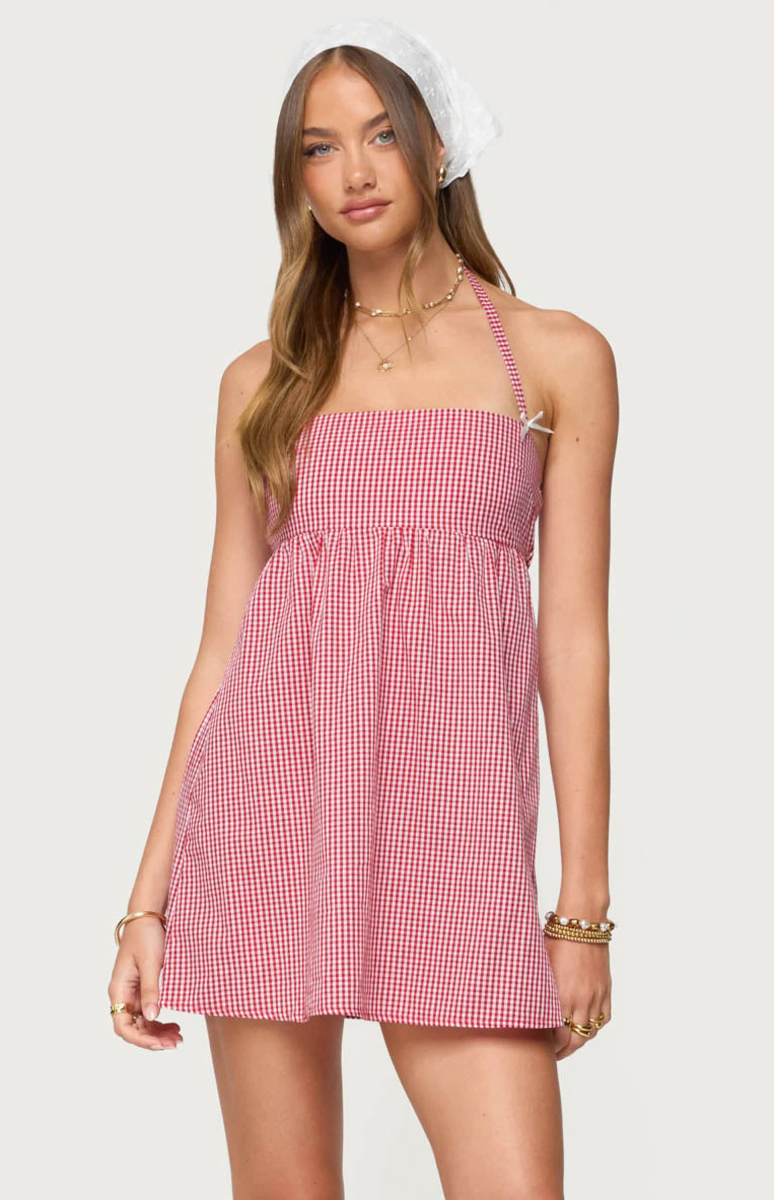 Edikted Rina Gingham Halter Mini Dress | PacSun