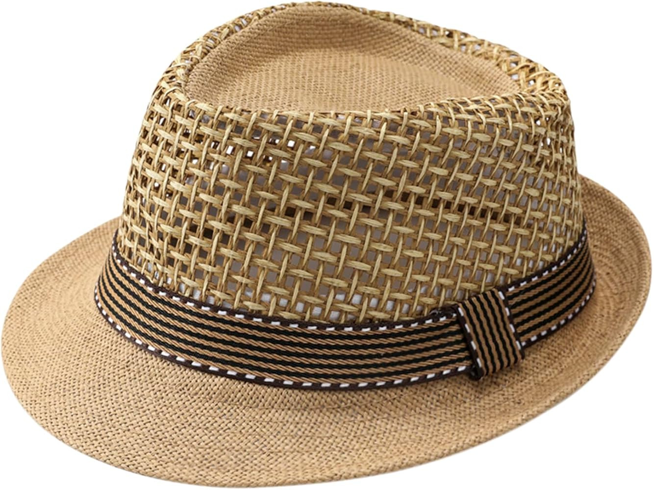 Mens 1920s Panama Fedora Hat Women Summer Mesh Straw Sun Hat Short Brim Cuban Trilby Derby Jazz C... | Amazon (US)