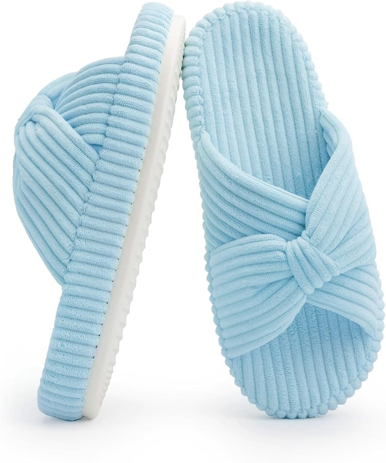 Chantomoo Slippers for Women Memory Foam House Bedroom Corduroy Bow Crossbands Slipper Shoes Comf... | Amazon (US)